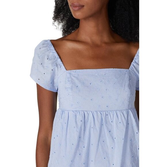 RTR NOW Eyelet Babydoll Dress in Blue Medium Womens Mini - Picture 2 of 12